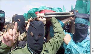 Mourners at a funeral for a Hamas bomber in Nablus