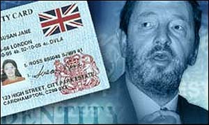 David Blunkett and a mock 'entitlement card'