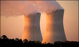 Cooling towers at dusk 
