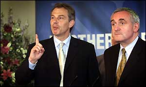 Tony Blair and Bertie Ahern at Hillsborough talks