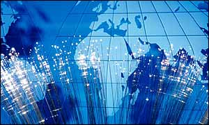 Cables crossing world map