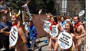 Naked protest in Pamplona