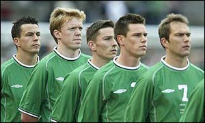 The Republic of Ireland football team line up at Lansdowne Road
