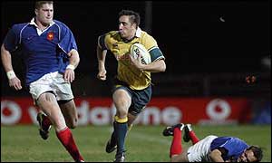 Manny Edmonds sprints away from the French defence playing for Australia A
