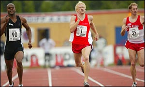 Iwan Thomas trails in sixth in the 400m at the Leckwith Stadium
