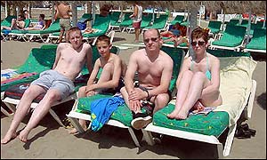 The Higgins family on a Costa del Sol beach