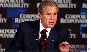 President Bush speaks to business leaders gathered at an Association for a Better New York luncheon