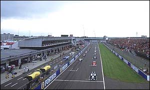 Cars line up on the grid for the start of the 2002 British Grand Prix