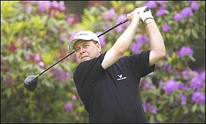 Andrew Oldcorn strikes out during the second round at the Great North Open