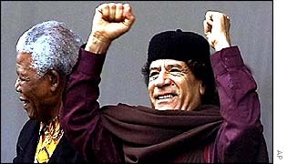 Nelson Mandela and Muammar Gaddafi in Durban 