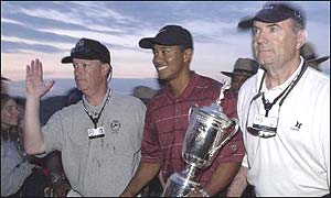 Tiger Woods celebrates after winning the 2002 US Open