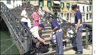 Police search tourists' bags
