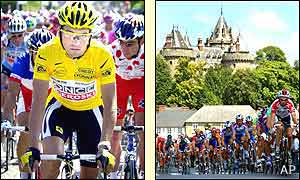 The Tour goes through the French countryside with Igor Gonzalez Galdeano (left)  in yellow