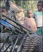Children with artillery inside demobilisation camp