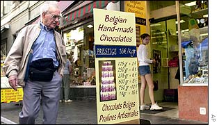 Belgian chocolate for sale, priced in euros