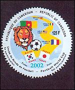 A stamp celebrating Cameroon's appearance at Japan and Korea
