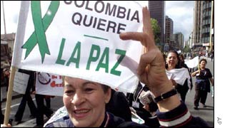 Women protesters in central Bogota