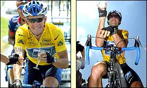 Lance Armstrong celebrates winning the Tour de France
