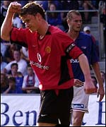 Ole Gunnar Solskjaer celebrates after  scoring