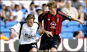 Nick Barmby in pre-season action for Liverpool against AC Milan