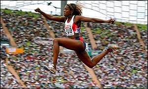 Ashia Hansen in action during the triple jump final