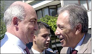 Kemal Dervis (left) and  Ismail Cem, leader of newly formed political party, the New Turkey