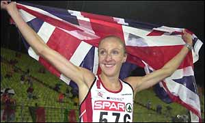 Paula Radcliffe after winning her 10000m gold medal
