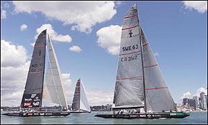 Victory Challenge gets ready for action off the coast of New Zealand