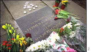 A memorial plaque for Stephen Lawrence