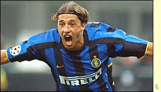 Hernan Crespo enjoys his winning goal for Inter