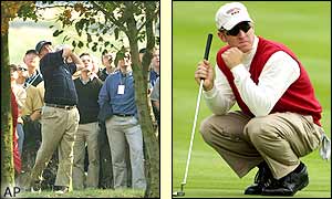 Mark Calcavecchia and  David Duval overcome early trouble to clinch victory in their match to level the overall score to 6� - 6�