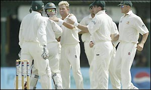 Shane Warne removes Abdur Razzaq for 11 runs