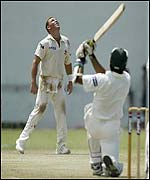 Shoaib skied a catch to Glenn McGrath