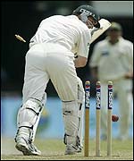 Waugh is clean bowled