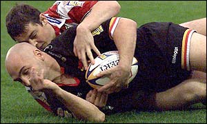 Bradford's Brandon Costin  touches down for the first try as the Bulls make a great start 