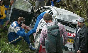 Richard Burns was unhurt after this crash on day two