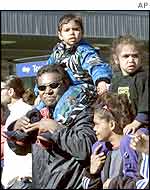 An Aboriginal family joined hundreds of Australian Aboriginals marching in Sydney,  July 2002