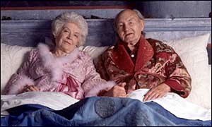 Phyllis Calvert with Maurice Denham  in a production of Bed by Jim Cartwright.