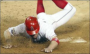 Darrin Erstad ties the game at 9-9  on a single by Garret Anderson in the seventh 
