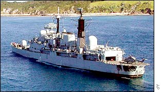 HMS Nottingham stuck on the rocks she hit