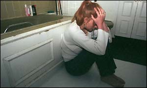 victim of domestic violence, posed by model