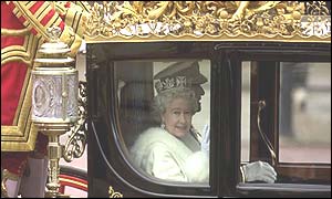 Queen arriving by carriage at House of Lords