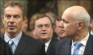 Prime Minister Tony Blair and Tory leader Iain Duncan Smith attending the state opening of parliament
