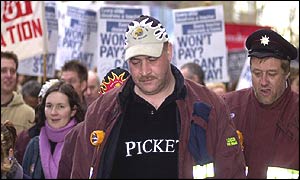 Firefighters march with striking teachers in London