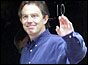 Tony Blair at Number 10 after announcing the birth of son Leo