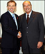 Tony Blair and French President Jacques Chirac