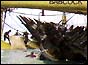 Divers make adjustments to the assembly used to raise the Mary Rose wreck