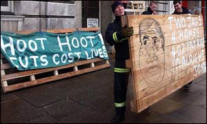A cartoon of deputy prime minister John Prescott joins the picket line outside the Central Fire Station in Birmingham  