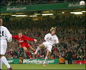 Liverpool take the lead when Steven Gerrard opens the scoring after 39 minutes