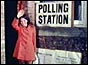 An 18-year old girl emerges from a polling station at Bridgewater
